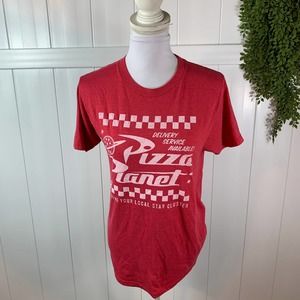 Disney Pizza Planet Top Unisex Size Small Pink Red Short Sleeve